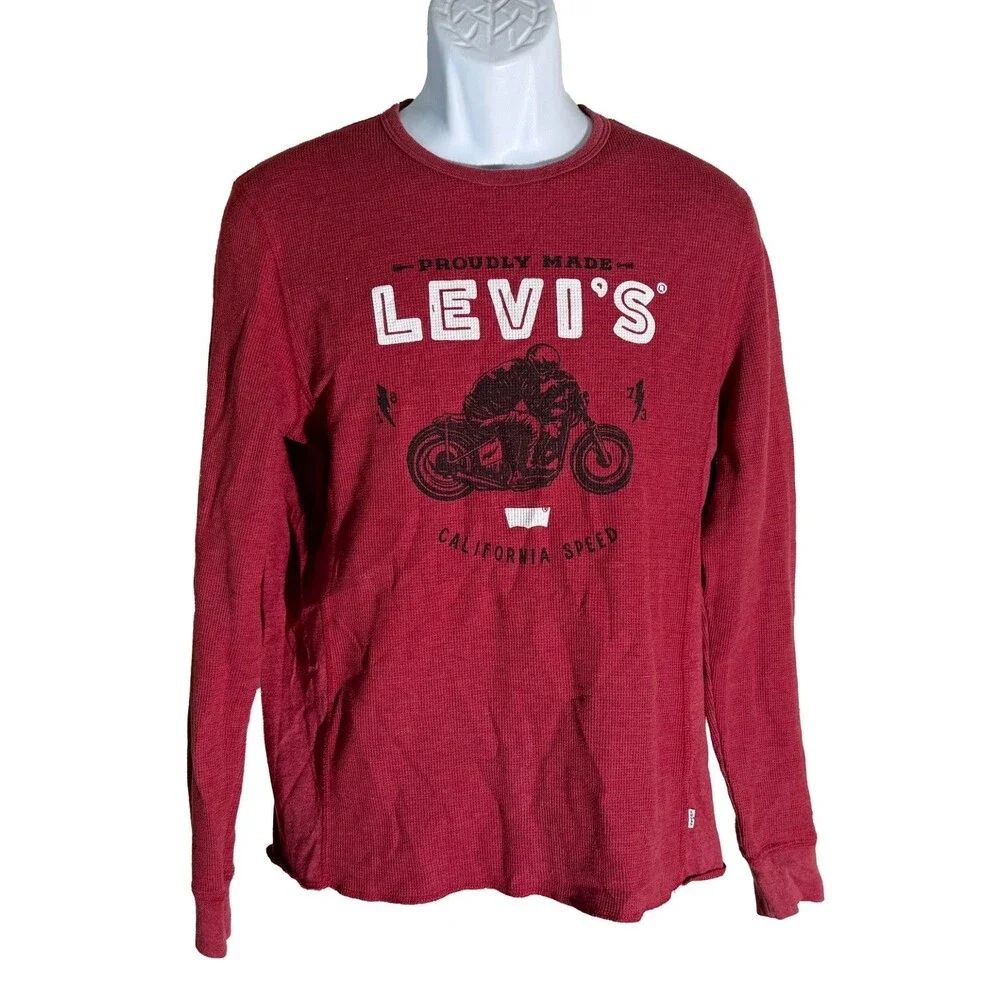 LEVI'S CALIFORNIA SPEED Long Sleeve Motorcycle Red T-Shirt Teens Large